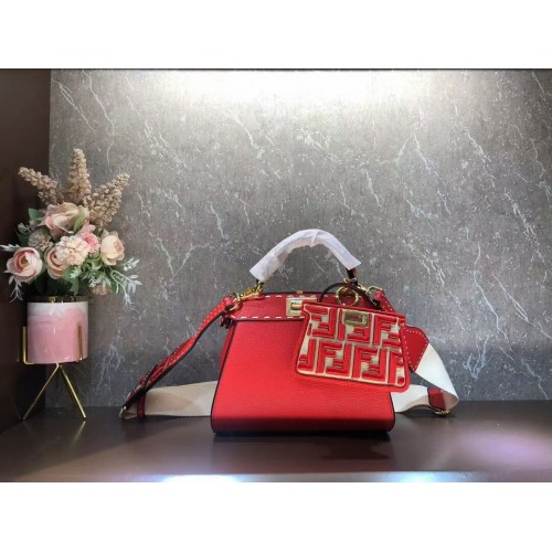 Fendi Peekaboo ISeeU Bolso pequeño de piel F8636 ROJO