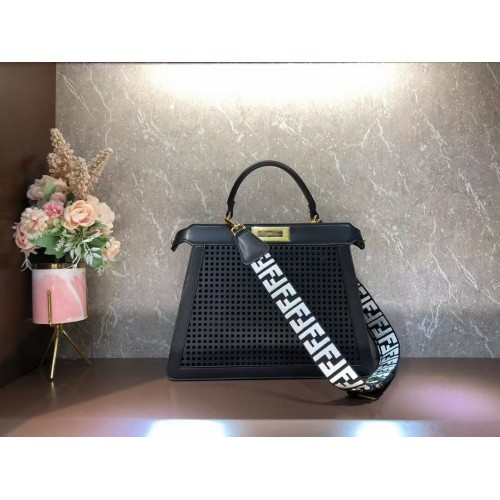 Fendi Peekaboo ISeeU bolso de cuero perforado F1658 negro