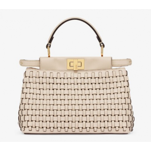Fendi Peekaboo Mini bolso de cuero trenzado 8BN244A Beige