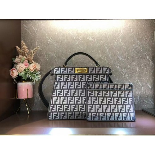 Fendi Peekaboo ISeeU Bolso de tela tapiz FF gris paloma F1982 Gris