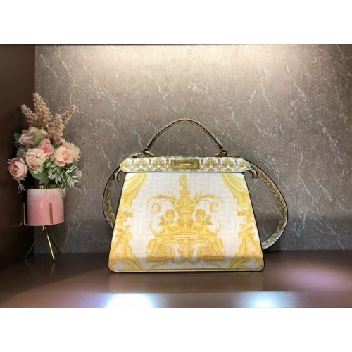 Fendi Bolso de seda estampado Peekaboo F1951 Beige
