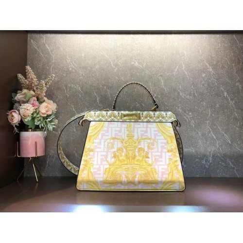 Bolso de seda estampado Fendi Peekaboo F1951 rosa