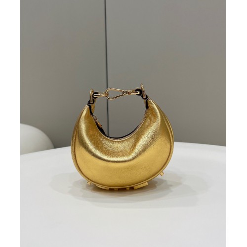 Fendi Praphy Original Leather Big FENDI Logo Mini Bolso 80056S Oro