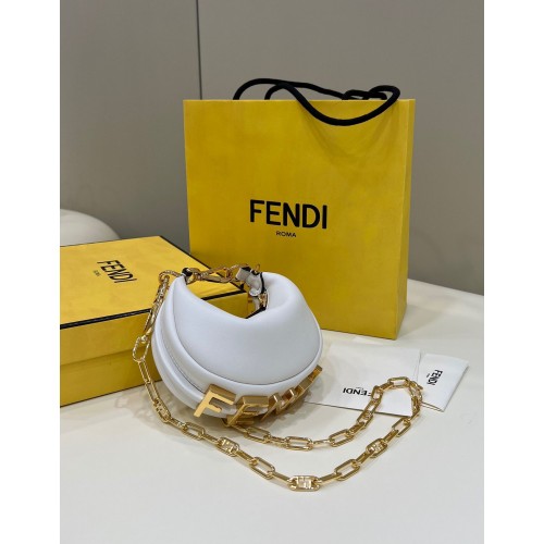 Fendi Praphy Original Leather Big FENDI Logo Mini Bolso 80056S Blanco
