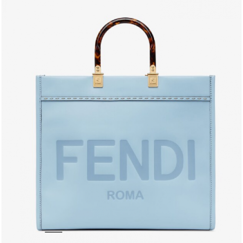 Bolso shopper de piel Fendi Sunshine Medium Azul claro 8BH386A