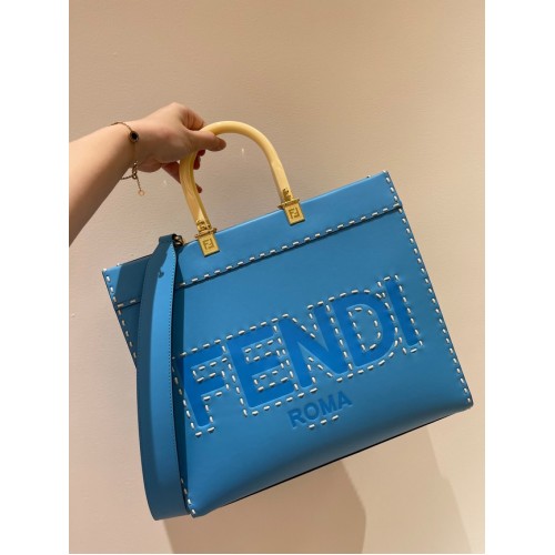 Bolso shopper Fendi Sunshine Medium de piel azul 8BH386A