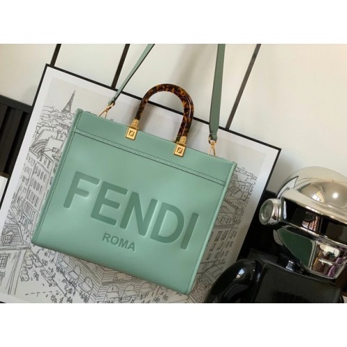 Bolso shopper de piel Fendi Sunshine Medium 8BH386A Verde claro