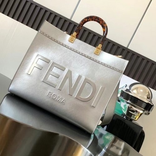 Bolso shopper de piel Fendi Sunshine Medium 8BH386A plata