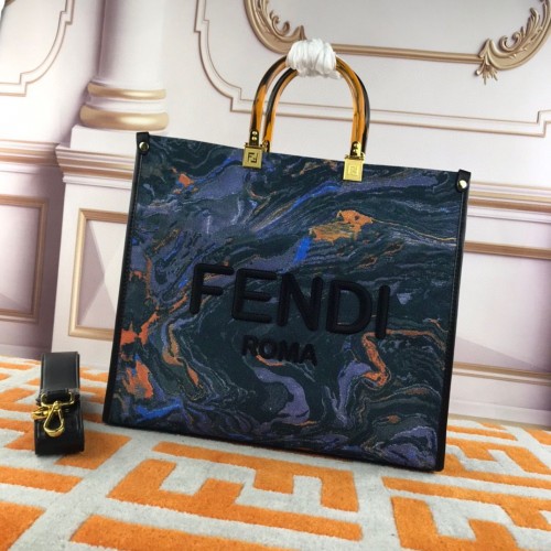Bolso de compras con estampado de grafiti de tela Tote Fendi 1676 Azul
