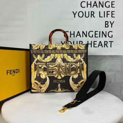Fendi Sunshine Medium Fendace Bolso shopper de cuero blanco estampado 8BH386A-3
