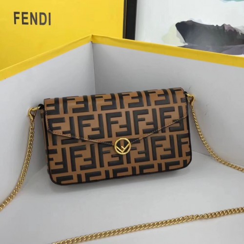 Fendi WALLET ON CHAIN WITH POUCHES minibolso de cuero 8BS032 albaricoque