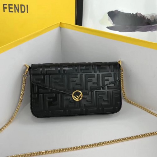 Fendi WALLET ON CHAIN WITH POUCHES minibolso de cuero 8BS032 negro