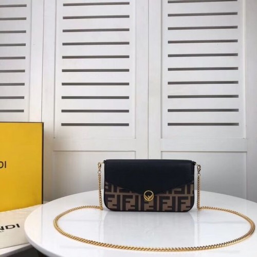 Fendi WALLET ON CHAIN WITH POUCHES minibolso de cuero F0005 negro y marrón