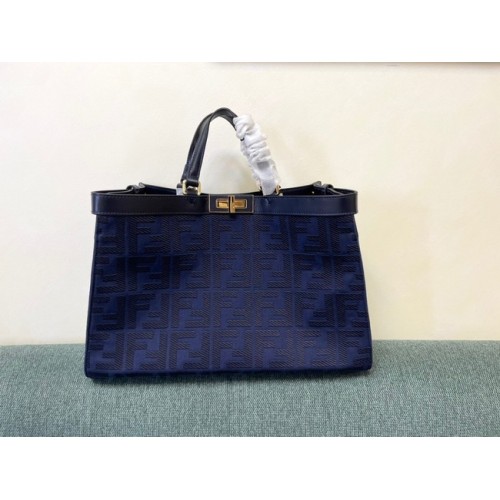 Bolso shopper Fendi X-Tote de lana de pata de gallo con bordado FF 8BH374A azul oscuro