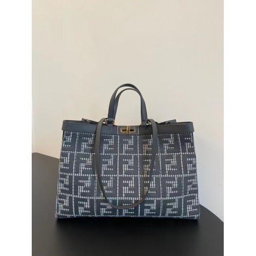 Bolso shopper Fendi X-Tote de lana de pata de gallo con bordado FF 8BH374A gris