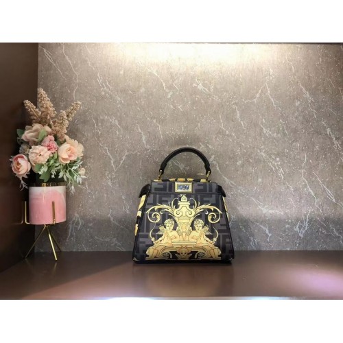 Bolso de seda con estampado mini Peekaboo de Fendi F1952 negro