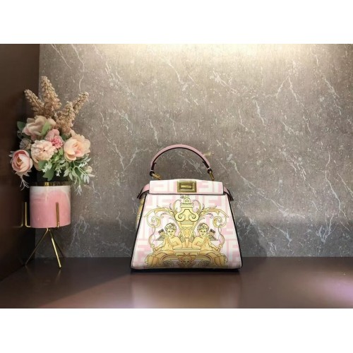 Bolso de seda estampado mini Peekaboo Fendi F1952 rosa