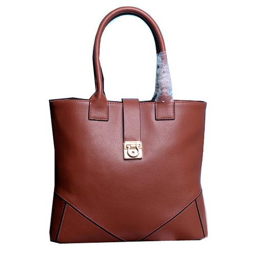 Ferragamo Bolso Tote Mediano Piel De Becerro 13725 Marrón