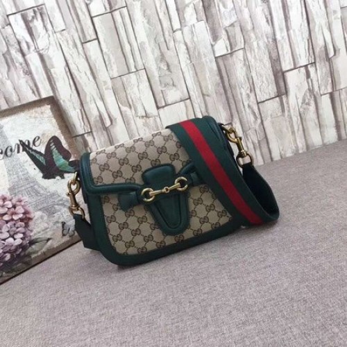 Gucci GG Lady Web Bolso de hombro de cuero teñido a mano 380573 Verde