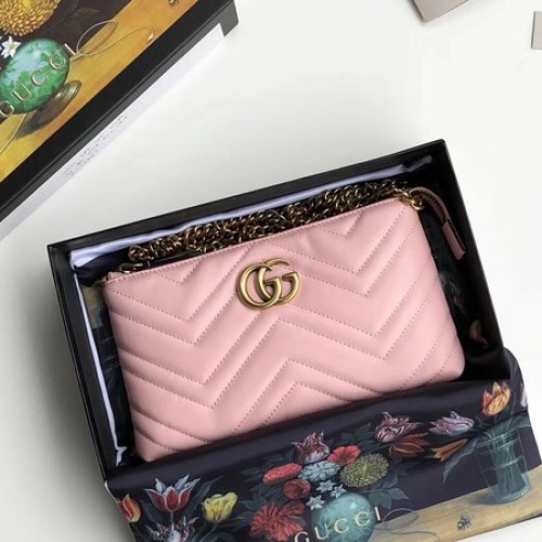 Gucci GG Marmont mini bolso de cadena 443447 rosa claro