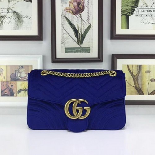 Gucci GG Marmont Bolso De Terciopelo Bordado 443496 Azul