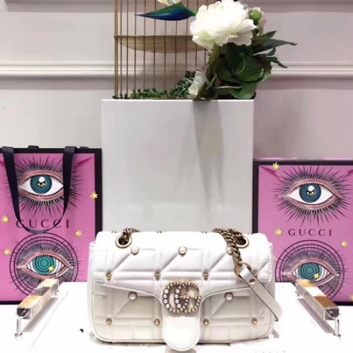 Gucci GG Marmont Pequeño Matelasse Bolso De Hombro 443497 Blanco