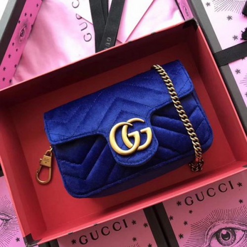 Gucci GG Marmont Terciopelo Super Mini Bolso 476433 Azul