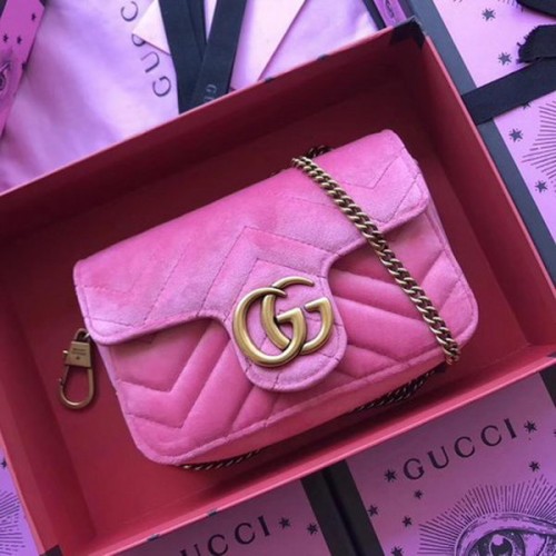 Gucci GG Marmont Terciopelo Super Mini Bolso 476433 Rosa