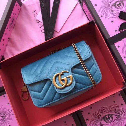 Gucci GG Marmont Terciopelo Super Mini Bolso 476433 SkyBlue