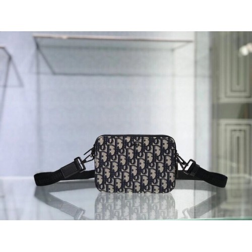 Piel de becerro negra graneada y jacquard Dior Oblique C1911