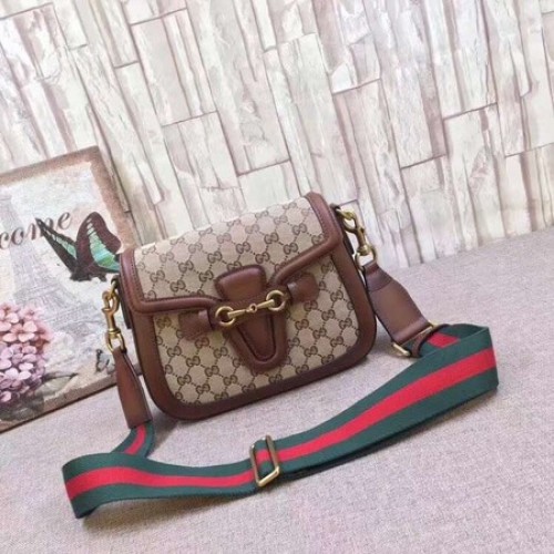 Gucci GG Lady Web Bolso de hombro de cuero teñido a mano 380573 Marrón