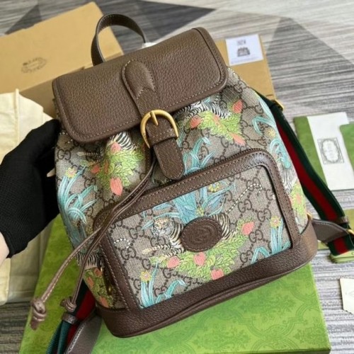 Mochila Gucci con G entrelazada 674147 Marrón y verde