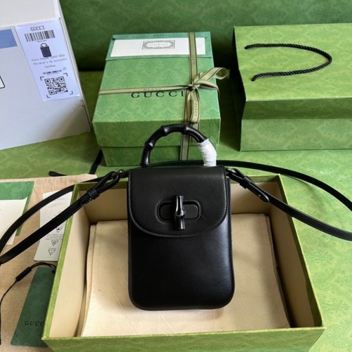 Gucci Bamboo mini bolso de mano 702106 negro Dorado antiguo