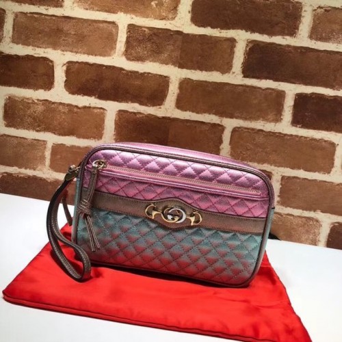 Bolso de embrague de piel de becerro Gucci 447632 rosa, dorado y verde
