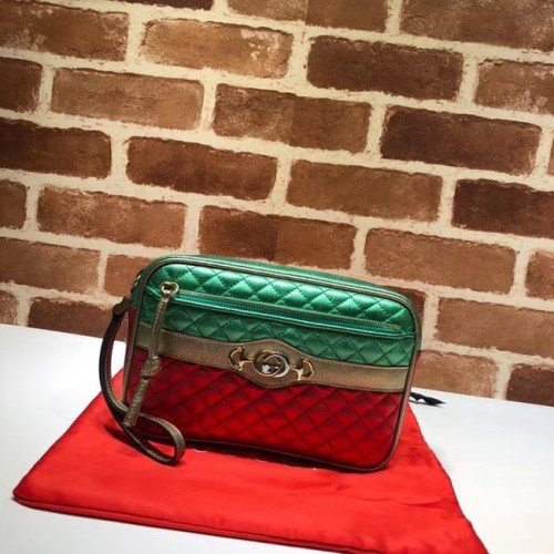 Bolso de embrague de cuero de piel de becerro Gucci 447632 rojo y dorado y verde