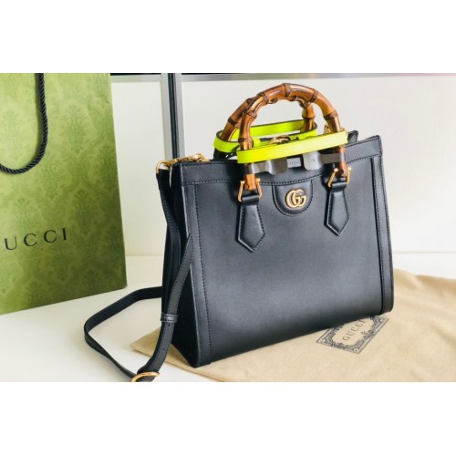 Gucci Diana GG Bamboo Top Handle Bolso de cuero original 660195 Negro