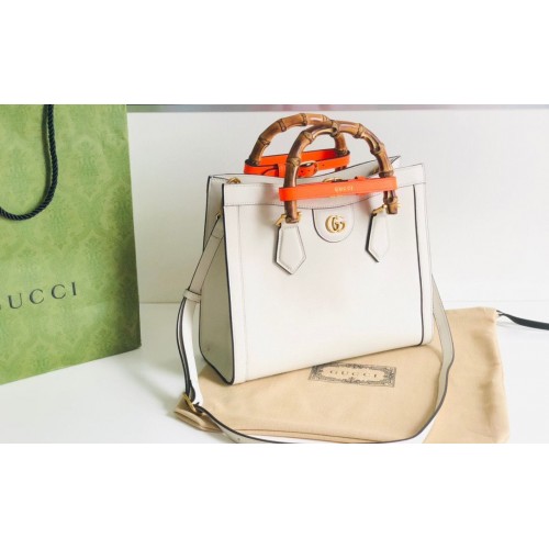 Gucci Diana GG Bamboo Top Handle Bolso de cuero original 660195 Blanco