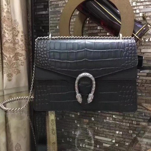 Gucci Dionysus Croco Bolso De Hombro De Cuero 400235 Negro