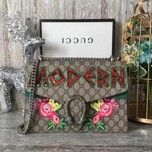 Gucci Dionysus Bolso De Hombro Bordado 400249 Gamuza Verde