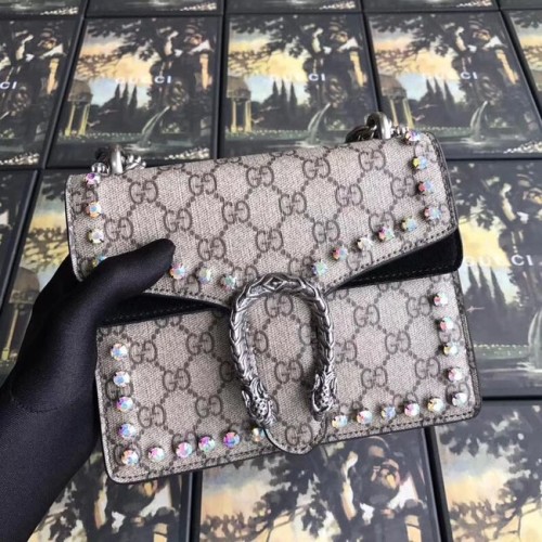 Gucci Dionysus GG Supreme lienzo cristal mini bolso 421970 negro