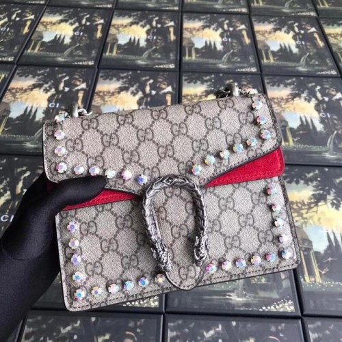 Gucci Dionysus GG Supreme lienzo cristal mini bolso 421970 rojo