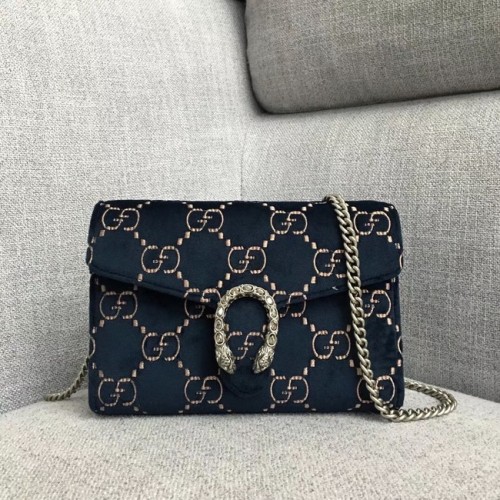 Gucci Dionysus GG terciopelo mini billetera con cadena 401231 azul oscuro