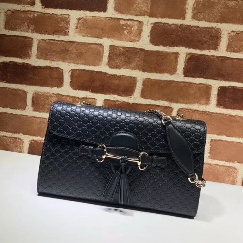 Gucci GG bolso de hombro de cuero 449635 negro