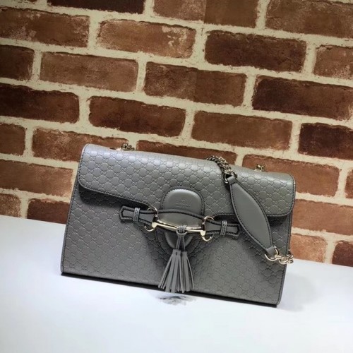 Gucci Bolso de hombro de cuero GG 449635 gris