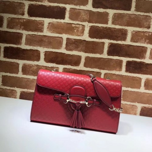 Gucci Bolso de hombro de cuero GG 449635 rojo