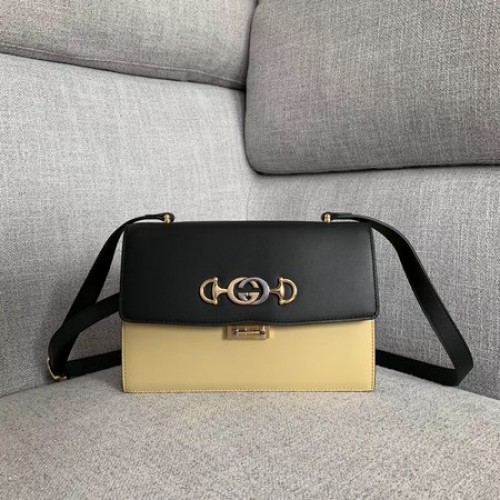 Gucci GG bolso de hombro de cuero A576388 negro y blanco