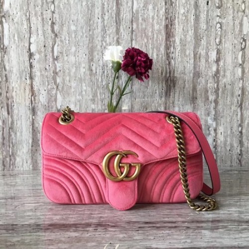 Gucci GG Marmont Chevron Terciopelo Bolsa De Hombro 443497 Rosa