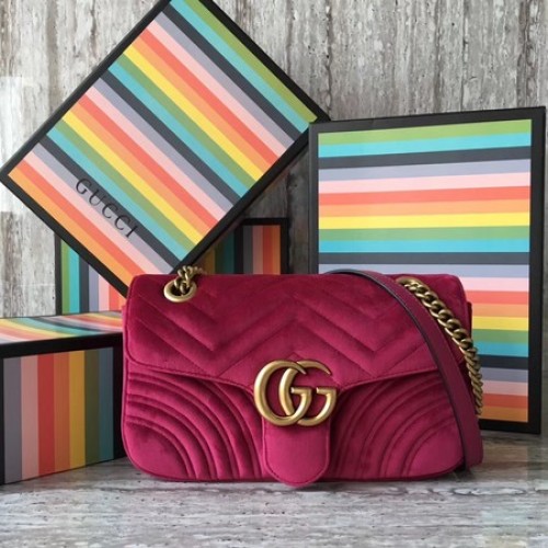 Gucci GG Marmont Chevron Terciopelo Bolsa De Hombro 443497 Rosa