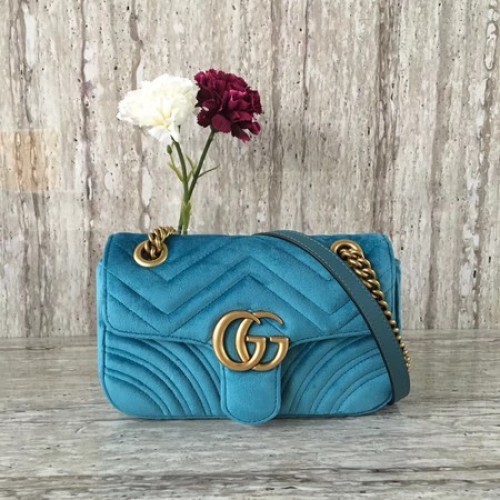 Gucci GG Marmont Chevron Terciopelo Mini Bolsa 446744 Azul