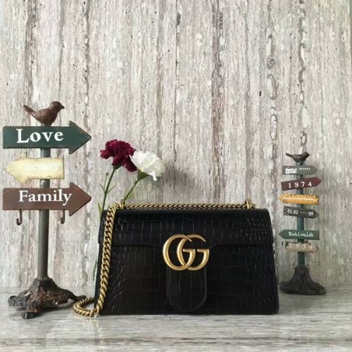 Gucci GG Marmont bolso de hombro de piel de cocodrilo 431777 negro